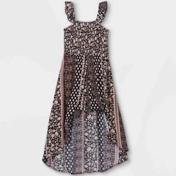 Art class navy & pink floral dress w/ shorts flutter sleeves, front open skirt M - Picture 5 of 9